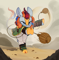 Size: 2479x2498 | Tagged: safe, artist:rexyseven, imported from derpibooru, oc, oc only, kirin, clothes, commission, kirin oc, meteor hammer, solo