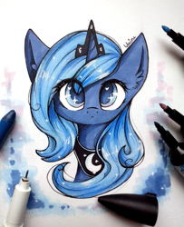 Size: 2448x3020 | Tagged: safe, artist:chimeeri, imported from derpibooru, princess luna, alicorn, pony, cute, female, filly, filly luna, foal, heart, heart eyes, irl, looking at you, lunabetes, marker, marker drawing, photo, solo, traditional art, wingding eyes, woona, younger