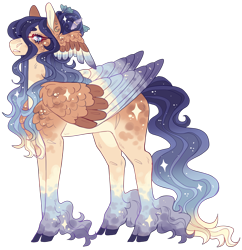 Size: 2472x2552 | Tagged: safe, artist:sleepy-nova, imported from derpibooru, oc, oc only, oc:starstruck, pegasus, pony, beige coat, blank flank, blue eyes, blue mane, blue tail, blue wingtips, brown coat, cloven hooves, coat markings, colored belly, colored eartips, colored eyebrows, colored hooves, colored pinnae, colored wings, colored wingtips, countershading, cream coat, ear piercing, earring, ethereal mane, eyebrows, eyebrows visible through hair, eyelashes, facial markings, female, female oc, fetlock tuft, folded wings, frown, gradient ears, gradient mane, gradient tail, hair accessory, hair bun, head wings, high res, hooves, jewelry, lacrimal caruncle, leg fluff, leg markings, lidded eyes, long fetlocks, long legs, long mane, long tail, looking back, mane accessory, mare, mare oc, multicolored mane, multicolored tail, multicolored wings, pale belly, piercing, profile, purple hooves, raffle prize, simple background, snip (coat marking), socks (coat markings), solo, standing, starry eyes, starry fetlocks, starry legs, starry mane, starry tail, starry wings, tail, tied mane, transparent background, unshorn fetlocks, white pupils, wing ears, wing markings, wingding eyes, wings