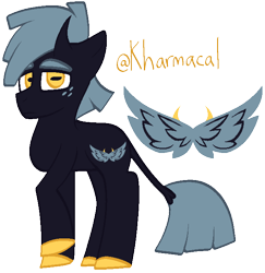 Size: 652x672 | Tagged: safe, artist:kharmacal, imported from derpibooru, oc, oc only, oc:night raven, bicorn, freckles, horizontal pupils, horn, leonine tail, looking at you, multiple horns, raised hoof, simple background, solo, tail, transparent background