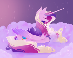 Size: 5000x4000 | Tagged: safe, artist:alisaluna22, imported from derpibooru, princess cadance, alicorn, pony, cloud, crying, eyes closed, female, lying down, mare, prone, signature, solo