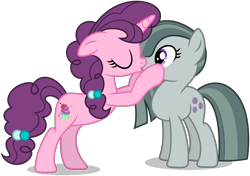 Size: 5783x4064 | Tagged: safe, artist:creedyboy124, imported from derpibooru, marble pie, sugar belle, earth pony, pony, unicorn, base used, eyes closed, female, horn, kissing, lesbian, marbelle, mare, shipping, simple background, unicorn horn