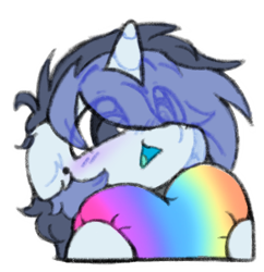 Size: 289x298 | Tagged: safe, artist:flixanoa, imported from derpibooru, oc, oc only, oc:fef, pony, unicorn, big eyes, blue coat, blue mouth, blue tongue, blush lines, blushing, bust, colored mouth, colored pupils, colored tongue, ear piercing, earring, eye clipping through hair, eyebrows, eyebrows visible through hair, floppy ears, fluffy mane, gauges, gray eyes, gray pupils, heart, hoof hold, horn, jewelry, light blue coat, male, male oc, open mouth, open smile, outline, piercing, ponysona, purple blush, shaggy mane, shiny eyes, simple background, smiling, solo, stallion oc, sticker, telegram sticker, thick horn, three quarter view, transparent background, two toned mane, unicorn horn, unicorn oc