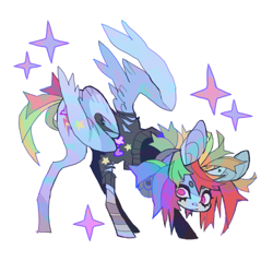 Size: 851x851 | Tagged: safe, artist:cutesykill, imported from derpibooru, rainbow dash, pegasus, pony, alternate hairstyle, alternate tailstyle, bandage, bandaged, bandaged leg, beanbrows, big ears, blue coat, clothes, colored eyebrows, colored pinnae, colored pupils, eyebrows, eyelashes, female, frown, headphones, hunched over, lanky, leaning forward, long legs, looking back, magenta pupils, mare, multicolored hair, multicolored mane, partially open wings, pink eyes, pink pupils, rainbow hair, rainbow tail, rectangular pupil, simple background, skinny, solo, sparkles, spiky mane, spiky tail, sweater, tail, tall, thick eyelashes, thin, thin legs, torn clothes, turtleneck, turtleneck sweater, white background, wings