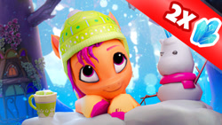 Size: 768x432 | Tagged: safe, imported from derpibooru, sunny starscout, earth pony, pony, bridlewood, clothes, female, g5, hat, mare, my little pony: bridlewood rp, official, outdoors, roblox, snow, snowman, solo, winter, winter outfit, wrong eye color