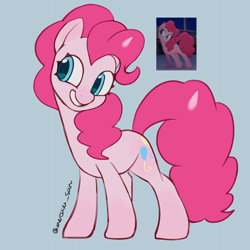 Size: 4096x4096 | Tagged: safe, artist:metaruscarlet, imported from derpibooru, pinkie pie, earth pony, pony, my little pony: the movie, blue background, grin, reference, screencap reference, simple background, smiling, solo