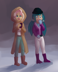 Size: 196x242 | Tagged: safe, artist:smudge proof, imported from derpibooru, juniper montage, vignette valencia, equestria girls, cropped, recording, snow, winter