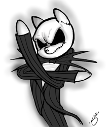 Size: 537x641 | Tagged: safe, artist:silver1kunai, imported from derpibooru, skeleton pony, bone, drawthread, grayscale, jack skellington, monochrome, signature, skeleton, solo