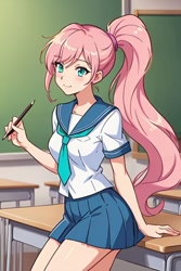 Size: 512x768 | Tagged: prompter needed, source needed, safe, imported from derpibooru, fluttershy, human, ai content, ai generated, anime, clothes, cute, humanized, school uniform, solo