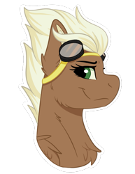 Size: 567x735 | Tagged: safe, artist:decemberbreeze, imported from derpibooru, oc, oc only, oc:sky sparks, pegasus, pony, aviator goggles, commission, female, goggles, looking at you, mare, profile, side view, smiling, smiling at you, solo, wonderbolts