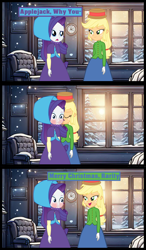 Size: 6594x11294 | Tagged: safe, artist:cartoonmasterv3, imported from derpibooru, applejack, rarity, human, equestria girls, advent calendar, christmas, christmas 2024, clothes, comic, dress, female, holiday, kissing, lesbian, long dress, long skirt, rarijack, shipping, skirt, victorian, victorian dress, victorian rarity