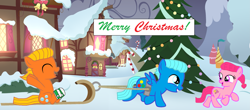 Size: 4575x2005 | Tagged: safe, artist:memeartboi, imported from derpibooru, earth pony, pegasus, pony, anais watterson, brother and sister, brothers, candy, candy cane, christmas, christmas tree, clothes, colt, cute, daisy the donkey, darwin watterson, eyes closed, eyes open, female, filly, foal, food, gumball watterson, hanging out, happy, having fun, hearth's warming, hearth's warming eve, hearth's warming night, hearth's warming tree, heartwarming, holiday, jingle bells, little sister, male, open mouth, outdoors, pegasus wings, ponified, pulling, running, siblings, sitting, sleigh, smiling, snow, socks, spread wings, the amazing world of gumball, tree, trio, wings, winter