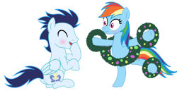 Size: 1280x675 | Tagged: safe, artist:soarindasher10, imported from derpibooru, rainbow dash, soarin', pegasus, pony, christmas, female, holiday, male, mare, shipping, simple background, soarindash, stallion, straight, transparent background