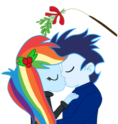 Size: 749x787 | Tagged: safe, artist:soarindasher10, imported from derpibooru, rainbow dash, soarin', human, equestria girls, female, kiss on the lips, kissing, male, mistletoe, shipping, simple background, soarindash, straight, transparent background