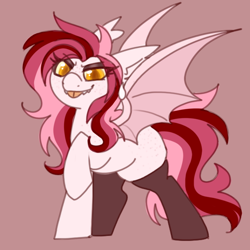 Size: 600x600 | Tagged: safe, artist:php193, imported from derpibooru, oc, oc only, oc:cherry thrill, bat pony, bat wings, clothes, female, golden eyes, looking at you, mare, messy mane, socks, solo, solo female, wings