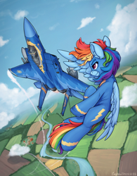 Size: 1518x1948 | Tagged: safe, artist:zeepheru, imported from derpibooru, rainbow dash, scootaloo, pegasus, pony, blue angels, clothes, cloud, duo, f-15 eagle, female, filly, flying, foal, jet, jet fighter, jet plane, mare, plane, river, scenery, sky, uniform, water, wonderbolts, wonderbolts uniform