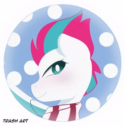 Size: 2028x2048 | Tagged: safe, artist:eltrash_art6, imported from derpibooru, zipp storm, pegasus, pony, adorazipp, blushing, christmas, clothes, cute, female, g5, holiday, icon, mare, scarf, snow, solo