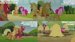 Size: 2000x1125 | Tagged: safe, edit, edited screencap, editor:quoterific, imported from derpibooru, screencap, applejack, big macintosh, jonagold, marmalade jalapeno popette, pinkie pie, earth pony, pony, too many pinkie pies, apple family member, female, male, mare, my little pony, stallion