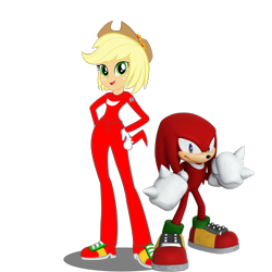 Size: 2048x2048 | Tagged: safe, artist:kalel156, imported from derpibooru, applejack, echidna, human, equestria girls, applejack's hat, clothes, cosplay, costume, cowboy hat, female, hat, knuckles the echidna, male, simple background, sonic the hedgehog (series), transparent background