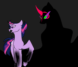 Size: 2228x1917 | Tagged: safe, artist:earth.loser, imported from derpibooru, king sombra, twilight sparkle, umbrum, unicorn, black ooze, broken horn, colored horn, curved horn, horn, ink, sombra eyes, sombra horn