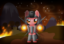 Size: 4092x2840 | Tagged: safe, imported from derpibooru, pony, blaster, helmet, night, orange eyes, pink pony, ponyville, random pony, skibidi toilet