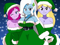 Size: 2144x1599 | Tagged: safe, artist:aokushan, edit, imported from derpibooru, fuchsia blush, lavender lace, trixie, equestria girls, christmas, holiday, trixie and the illusions