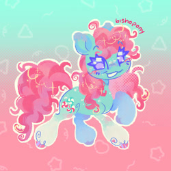 Size: 894x894 | Tagged: safe, artist:bishopony, imported from derpibooru, minty, earth pony, pony, abstract background, blush scribble, blushing, eyebrows, eyebrows visible through hair, female, g3, gradient legs, grin, halftone, looking at you, mare, no sclera, signature, smiling, smiling at you, solo, unshorn fetlocks