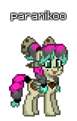 Size: 204x320 | Tagged: safe, artist:princess ice color twinkle, imported from derpibooru, oc, oc:paranikoo, pegasus, pony, pony town, blapon, bow, ear accessory, female, jewelry, loomed mane, loomed tail, mare, necklace, ponytail, soil colored skin, three toned mane, three toned tail