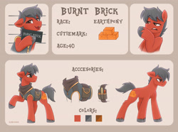 Size: 3500x2600 | Tagged: safe, artist:scheadar, imported from derpibooru, oc, oc only, oc:burnt brick, earth pony, pony, fanfic:the eternity project, clothes, commission, commissioner:santander, fanfic art, mugshot, reference sheet, solo