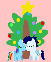 Size: 1058x1284 | Tagged: safe, anonymous artist, derpibooru exclusive, imported from derpibooru, rainbow dash, soarin', pegasus, pony, series:soarindash hearth's warming, series:soarindash romantic tales, christmas, christmas tree, female, hearth's warming, hearth's warming eve, holiday, male, mare, pointy ponies, shipping, soarindash, stallion, straight, tree