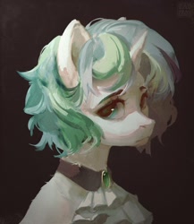 Size: 2000x2300 | Tagged: safe, artist:rvsd, imported from derpibooru, oc, oc only, pony, unicorn, bust, cravat, high res, horn, jewelry, male, portrait, sad, solo, stallion, unicorn oc