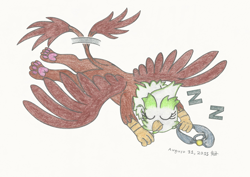 Size: 1886x1335 | Tagged: safe, artist:coelacanth0794, imported from derpibooru, greta, griffon, sleeping, solo, traditional art