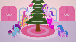 Size: 828x465 | Tagged: safe, artist:carrotorangelight, imported from derpibooru, izzy moonbow, pipp petals, sunny starscout, zipp storm, oc, oc:star rhythm, pony, christmas, christmas tree, decorating, g5, holiday, misty brightdawn, pointy ponies, rebirth misty, tree