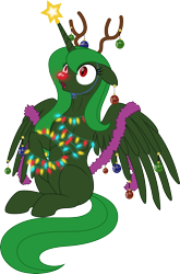 Size: 2265x3441 | Tagged: safe, artist:grypher, imported from derpibooru, oc, oc only, oc:evening "eve" canter, alicorn, pony, fallout equestria, antlers, artificial alicorn, christmas, christmas ornament, cute, decoration, female, holiday, mare, red nose, simple background, sitting, solo, transparent background