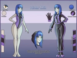 Size: 2500x1875 | Tagged: safe, artist:devillustart, imported from derpibooru, oc, oc only, oc:winter chill(fireverse), human, equestria girls, alternate universe, fireheart76's latex suit design, humanized, latex, latex suit, prisoners of the moon, reference sheet, royal stellaria magazine, rubber, rubber suit