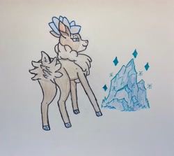 Size: 3019x2687 | Tagged: safe, artist:supersonicrainboom, imported from derpibooru, deer, reindeer, them's fightin' herds, antlers, butt, chest fluff, community related, female, ice, plot, solo, solo female, traditional art, velvet (tfh)