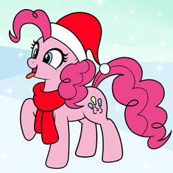 Size: 1500x1500 | Tagged: safe, artist:vomitvomiting, imported from derpibooru, pinkie pie, earth pony, pony, christmas, clothes, hat, holiday, santa hat, scarf, solo