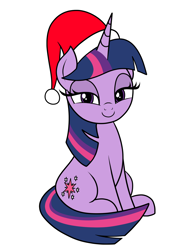 Size: 1156x1500 | Tagged: safe, artist:vomitvomiting, imported from derpibooru, twilight sparkle, pony, christmas, hat, holiday, looking at you, santa hat, simple background, solo, white background