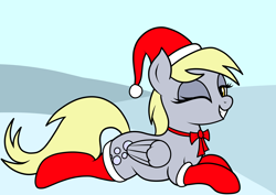 Size: 3248x2300 | Tagged: safe, artist:vomitvomiting, imported from derpibooru, derpy hooves, christmas, clothes, hat, holiday, one eye closed, santa hat, simple background, socks, solo, wink