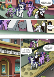 Size: 1204x1700 | Tagged: safe, artist:tarkron, imported from derpibooru, rarity, spike, twilight sparkle, oc, oc:cosmo cool, alicorn, dragon, pony, unicorn, comic:the royal sandal, comic, horn, speech bubble, sunglasses, twilight sparkle (alicorn)