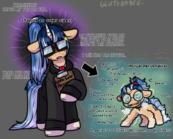 Size: 2000x1599 | Tagged: safe, artist:sexygoatgod, imported from derpibooru, oc, oc only, oc:depraved daydream, pony, unicorn, chibi, clipboard, clothes, comparison, crying, female, glasses, heavy breathing, hidden eyes, horn, mare, ominous, shaking, solo, suit