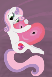 Size: 1536x2241 | Tagged: safe, artist:mfg637, imported from derpibooru, sweetie belle, pony, unicorn, digital art, female, filly, foal, heart, heart pillow, horn, hug, pillow, pillow hug, solo