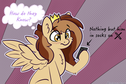 Size: 1943x1302 | Tagged: safe, artist:harmonicglow, imported from derpibooru, oc, oc only, oc:prince whateverer, pegasus, pony, cellphone, male, pegasus oc, phone, stallion, wings