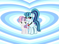 Size: 959x720 | Tagged: artist needed, safe, anonymous artist, artist:rogerlink, artist:tardifice, imported from derpibooru, sonata dusk, sweetie belle, pony, unicorn, bedroom eyes, crack shipping, cute, cuteness overload, diasweetes, earth pony sonata dusk, eyeshadow, female, filly, foal, gem, heart, heart background, horn, lesbian, lidded eyes, looking at each other, looking at someone, makeup, mare, ponified, ponytail, shipping, siren gem, smiling, smiling at each other, sonatabetes, sonbelle