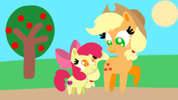 Size: 1280x720 | Tagged: safe, artist:mlplary6, imported from derpibooru, apple bloom, applejack, earth pony, pony, apple sisters, female, filly, foal, mare, siblings, sisters