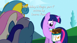 Size: 1920x1080 | Tagged: safe, imported from derpibooru, screencap, lemon hearts, minuette, twilight sparkle, twinkleshine, pony, unicorn, friendship is magic, bag, book, female, horn, mare, my little pony, saddle bag, unicorn twilight