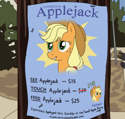 Size: 1000x950 | Tagged: safe, artist:anonymous, imported from derpibooru, applejack, earth pony, pony, discount, drawthread, female, mare, ponified, poster, poster parody, requested art