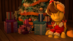 Size: 3840x2160 | Tagged: safe, artist:zippysparkz, oc, oc only, pony, 3d, christmas, christmas sweater, clothes, eyes closed, female, holiday, lying down, mare, solo, sweater