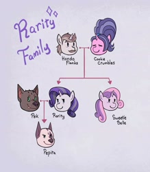 Size: 2059x2348 | Tagged: safe, artist:overlordneon, imported from derpibooru, cookie crumbles, hondo flanks, sweetie belle, oc, oc:pek, oc:pepita, diamond dog, hybrid, pony, unicorn, canon x oc, cookieflanks, diamond dog oc, family tree, female, female diamond dog, high res, horn, interspecies offspring, lesbian, magical lesbian spawn, male, mare, offspring, older, older sweetie belle, parent:oc:pek, parents:canon x oc, shipping, stallion, straight