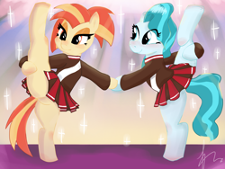 Size: 4096x3072 | Tagged: safe, artist:miranda_17, imported from derpibooru, lighthoof, shimmy shake, pony, butt, dancing, duo, plot